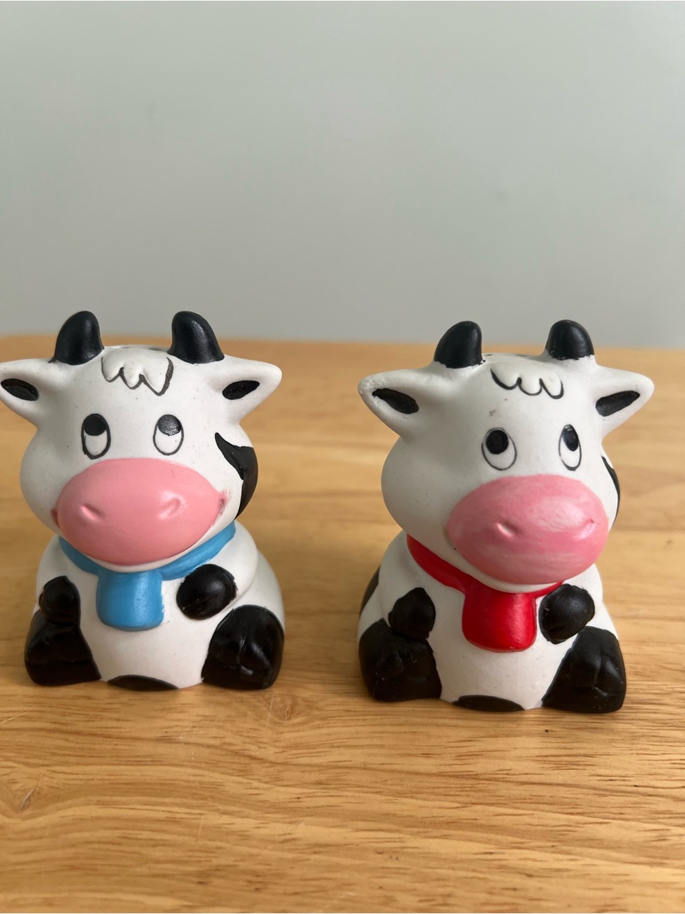 Cute Ceramic Cow Salt & Pepper Shakers - Pink, Blue & Red Accents